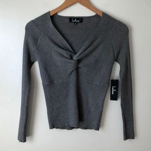 100% Cotton Lulu's Twist Knot Ribbed Long Sleeve Sweater Top